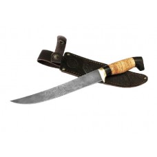 Нож ИП Семин Филейный дамасская сталь большой литье береста граб