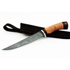 Нож ИП Семин Филейный дамасская сталь средний литье береста граб