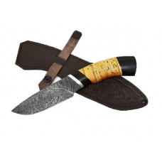 Нож ИП Семин Разделочный дамасская сталь береста черное дерево