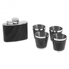 Подарочный набор Хольстер 5в1 фляжка 4 рюмки черная полоска