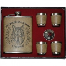 Подарочный набор Сима Ленд Волк фляжка 4 стопки+воронка