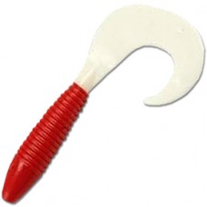 Приманка Manns твистер Lucky-90 красный с белым хвостом 20шт