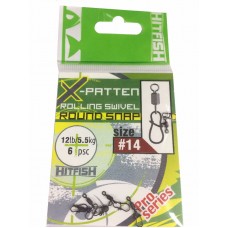 Застежка Hitfish X-Patten rolling swivel wifh round snap с вертлюгом №14 6шт
